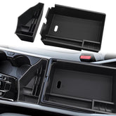 ANFOKAS front view showing both center console boxes, keeps armrest organized