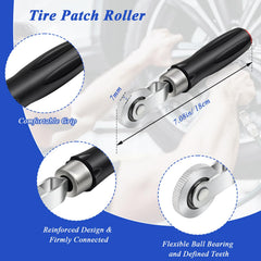 Anglekai tire patch roller close-up with non-slip handle for consistent pressure