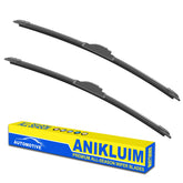 ANIKLUIM front view of 24" and 19" wiper blades showing packaged pair and labels, clear fit info