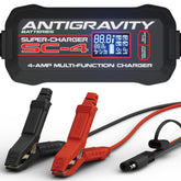 Antigravity SC-4 front panel LCD showing voltage and charging current for easy monitoring
