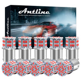 Antline front view of ten red LED bulbs showing brighter replacement benefit