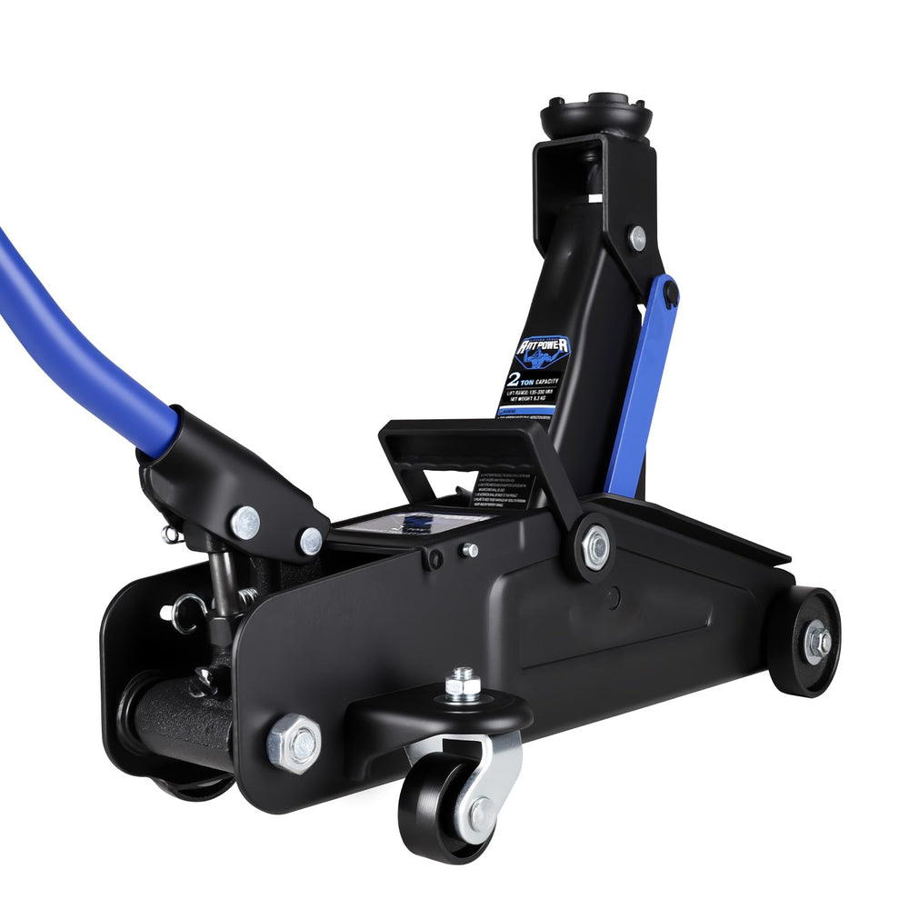 ANTPOWER front view of floor jack showing compact profile and wheels for easy positioning