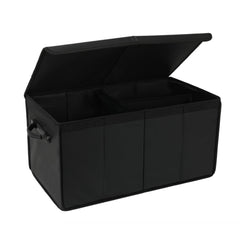 AOKJOY front view of open organizer showing three compartments and lid for tidy storage