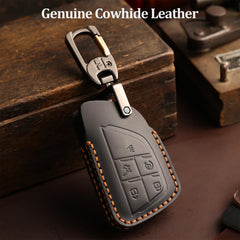 Aoocar leather key fob cover side profile illustrating slim durable thickness