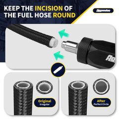 AOOSEDOO tool inserted into PTFE hose demonstrating easier flower insertion