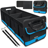 AOPHY front view of foldable trunk organizer showing compartments and pockets, keeps cargo tidy