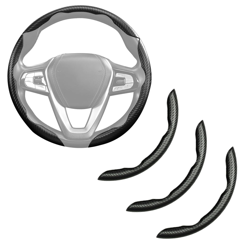 Aotoyou front view of matte black 3-piece steering wheel cover showing fit and style