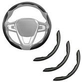 Aotoyou front view of matte black 3-piece steering wheel cover showing fit and style