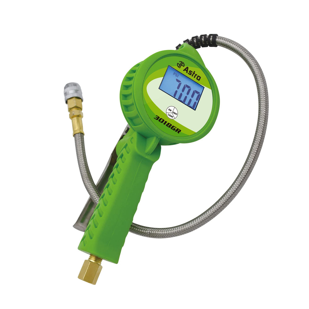 AP Astro Tools 3018GR front view showing LCD and push‑lock chuck for fast pressure checks