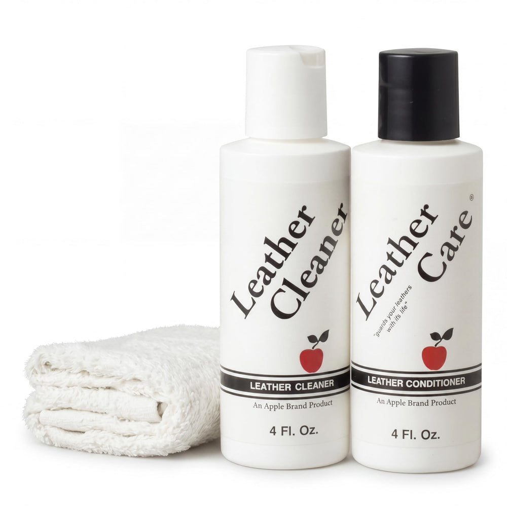 Apple Brand front packaging showing the two-step leather kit and benefits