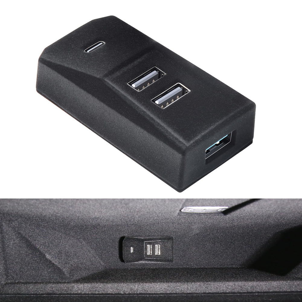 Arcoche front view in glove box showing factory-like fit and extra ports