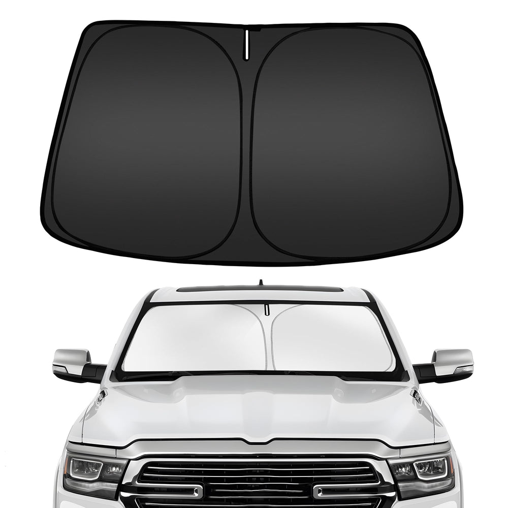 ARISMOTOR front view of sun shade on folded packaging showing compact storage benefit