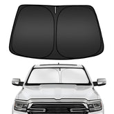 ARISMOTOR front view of sun shade on folded packaging showing compact storage benefit