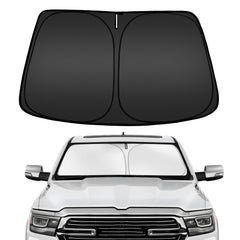 ARISMOTOR front view of sun shade on folded packaging showing compact storage benefit