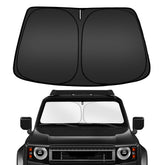 ARISMOTOR front view of shade fitting Land Cruiser windshield, protects cabin from sun