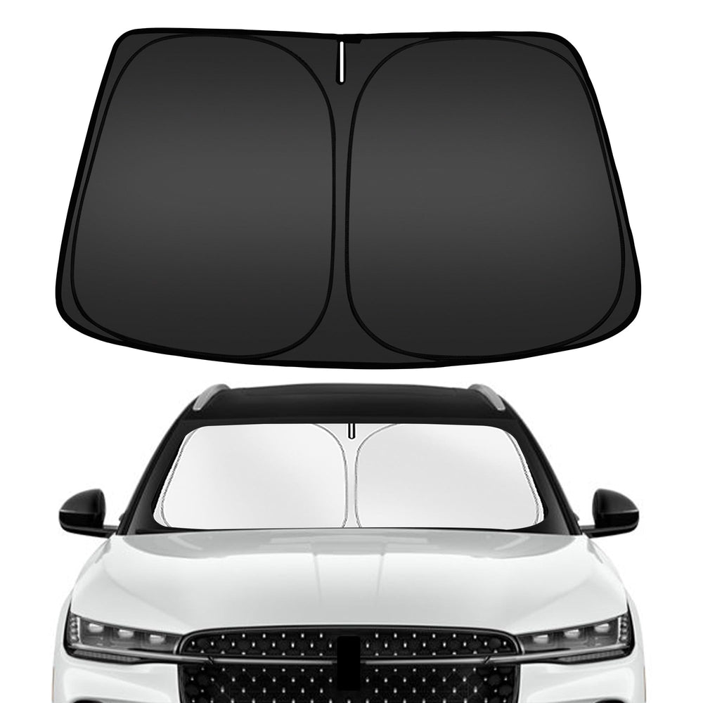 ARISMOTOR front view of folded sun shade showing compact storage benefit