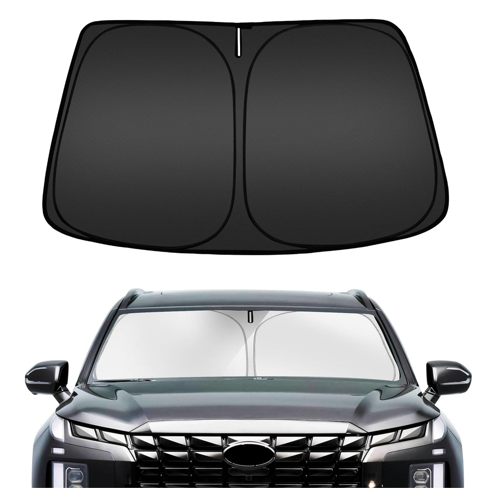 ARISMOTOR front view of shade on Hyun-dai Palisade showing full windshield coverage