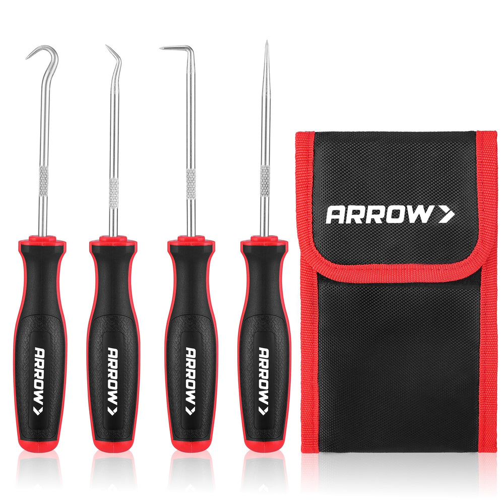 Arrow Fastener front view showing full 4-piece pick set and pouch for organized storage