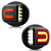 Asgohme front view of license plate light assembly showing clean fit and modern look