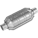 ASOPARTS catalytic converter front view showing 2.5-inch inlet and outlet, highlights fitment