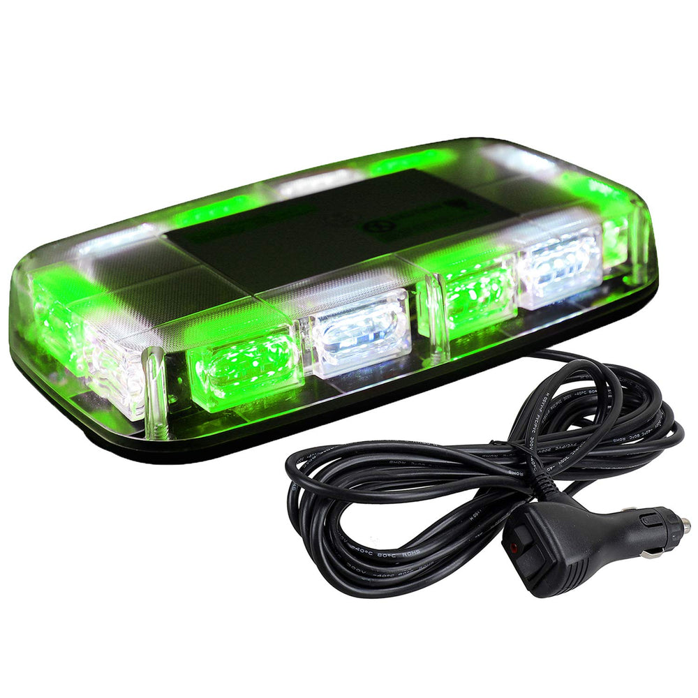 ASPL front view strobe bar showing green and white LEDs for superior roadside visibility