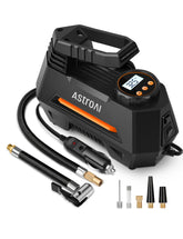 AstroAI AIRUN H front view showing compact orange casing and hose for easy storage