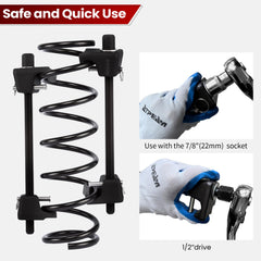 ATPEAM tool in use on strut demonstrating controlled spring compression benefit