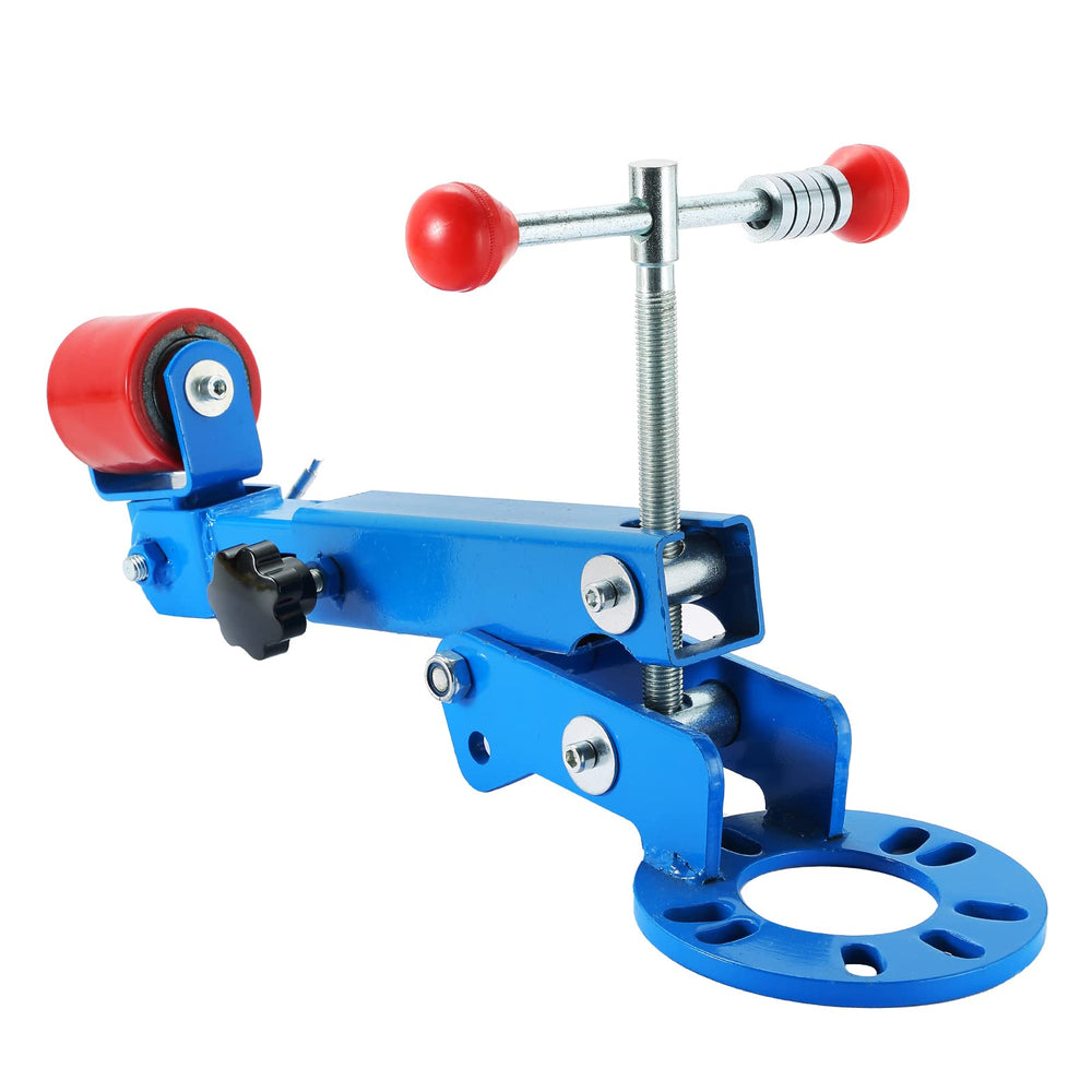 ATPTOOL fender roller front assembly showing sturdy iron body and blue finish increasing durability
