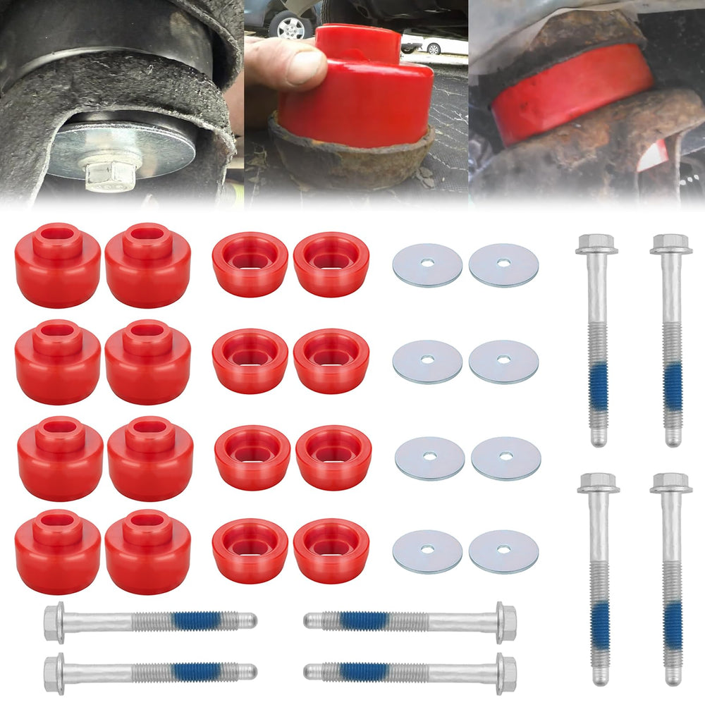 ATZTNUO front view of red bushing kit showing complete set and labels for easy identification