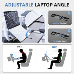 AUEOTUAR laptop in use on tray shows stable workspace while parked