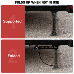 AUH folded position under trailer frame for compact travel and safe towing