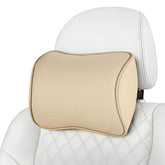 Aukee beige headrest pillow front view showing neat fit and style