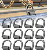 Aupar front view of 12-pack D-ring anchors showing packaged set and finish, durable tie-down solution