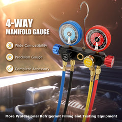 AURELIO TECH gauge close-up with dual-scale dials for multiple refrigerants and clear readings