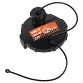 Aussio front view of two waste valve caps showing secure packaging and features