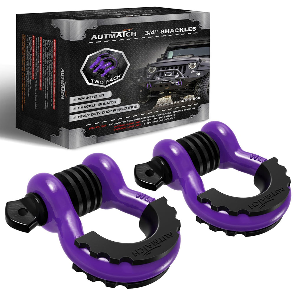 AUTMATCH front view of two 3/4" D ring shackles showing robust build and fit