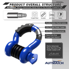 AUTMATCH powder-coated finish on shackle resisting corrosion for long-lasting use