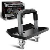 AUTMATCH front view of hitch tightener showing heavy-duty plate and bolt prevents wobble