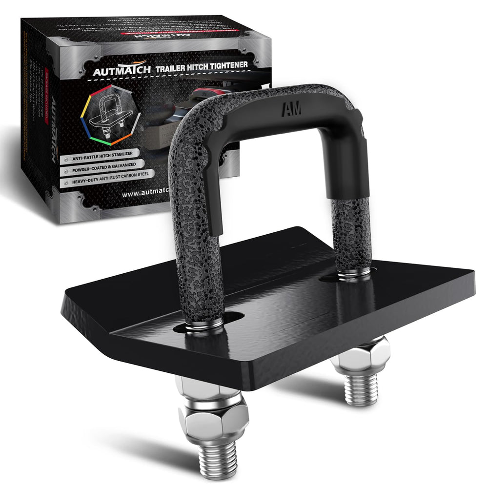 AUTMATCH front view of hitch tightener showing compact forged steel construction for secure towing