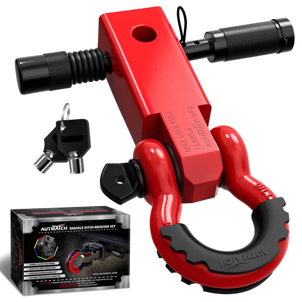 AUTMATCH front view of shackle hitch receiver showing sturdy build and secure fit