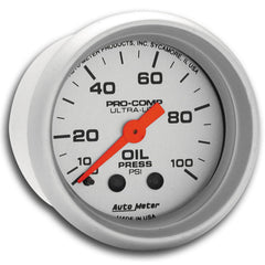 AUTO METER close-up of silver dial and illuminated perimeter for clear visibility
