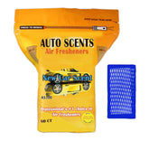 Auto Scents front packaging showing 60-pad bulk value and new car scent benefit