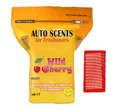 Auto Scents front packaging showing 60 wild cherry pads and value for multiple spaces