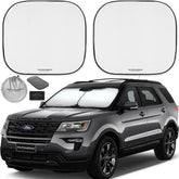 Autoamerics front view of packaging showing two-panel sunshade and travel bag for easy storage