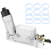AUTOBABA front view of aluminum oil filter housing showing robust construct and leak prevention