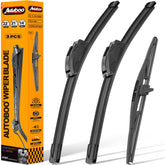 AUTOBOO front packaging showing full three-blade set and fitment benefit