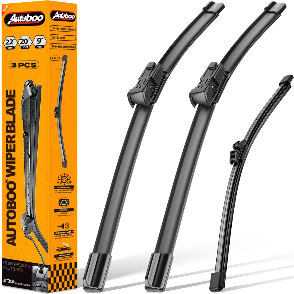 AUTOBOO packaging showing full three-blade replacement set and sizes
