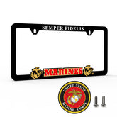 AUTOBOXCLUB USMC license plate frame front view showing bold embossed lettering and patriotic design benefit: instant branch recognition
