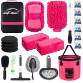 AUTODECO front view of complete pink 22-piece kit showing contents for fast cleaning