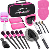 AUTODECO front packaging and full kit layout showing all 17 pieces for organized cleaning